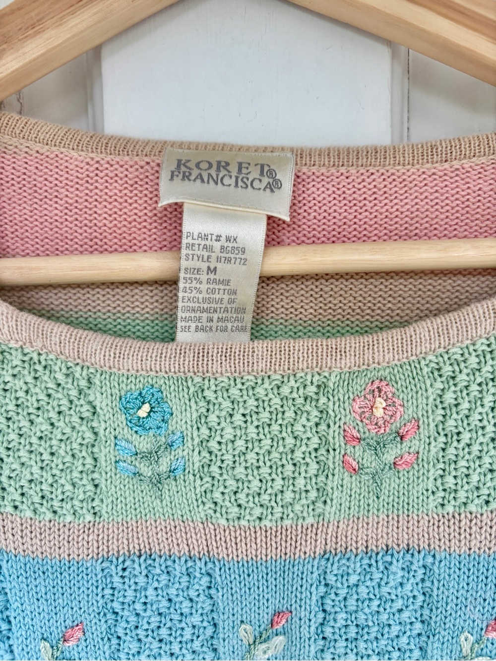 Vintage Koret embroidered pastel ramie knit 🌷 grandma chic dream sweater - Picture 3 of 8